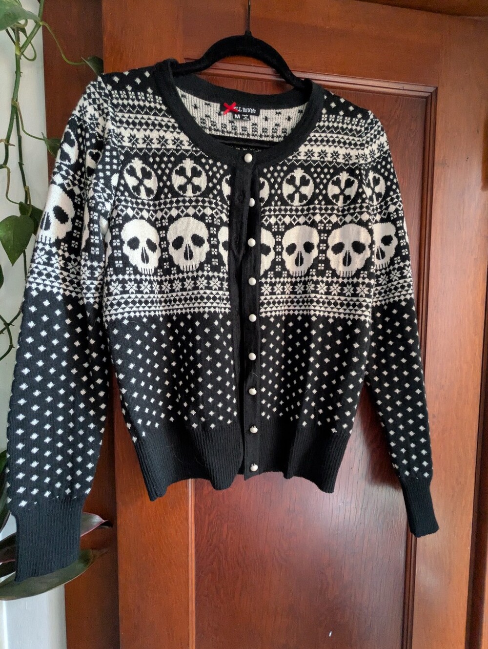 Skull Pattern Black & White Knit Cardigan Sweater